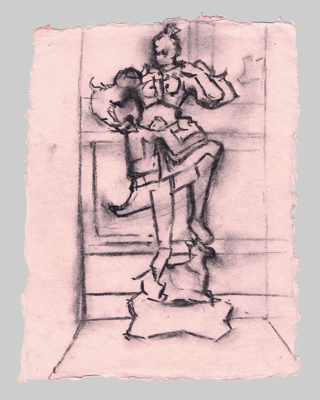 Richard Moss, Chinese Emperor figure in terracotta, 2025, Charcoal and chalk on paper, 8.3 x 11.7 inches