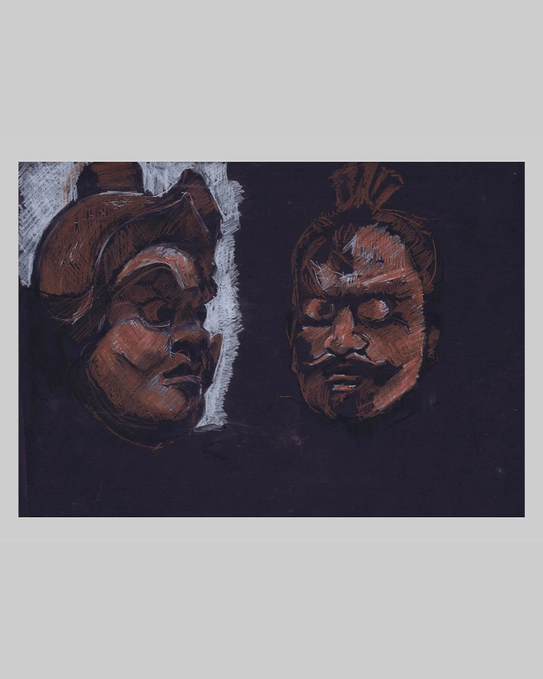 Richard Moss, Two emperor heads, 2025, Charcoal and chalk on paper, 16.5 x 11.7 inches