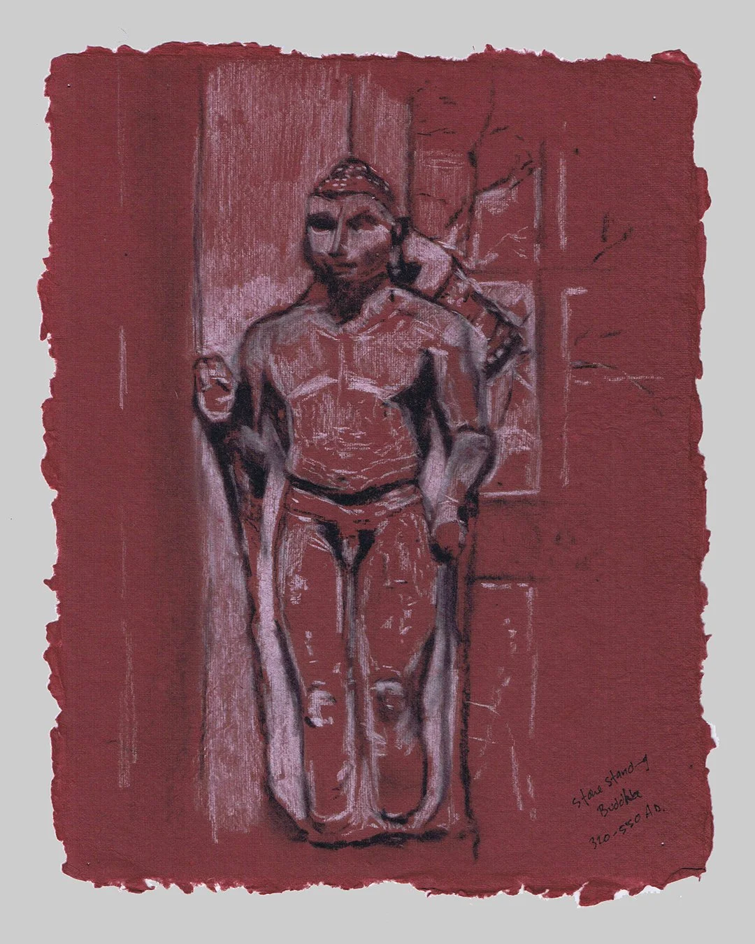 Richard Moss, Stone Standing Buddah
320-550, 2025, Charcoal and chalk on paper, 8.3 x 11.7 inches