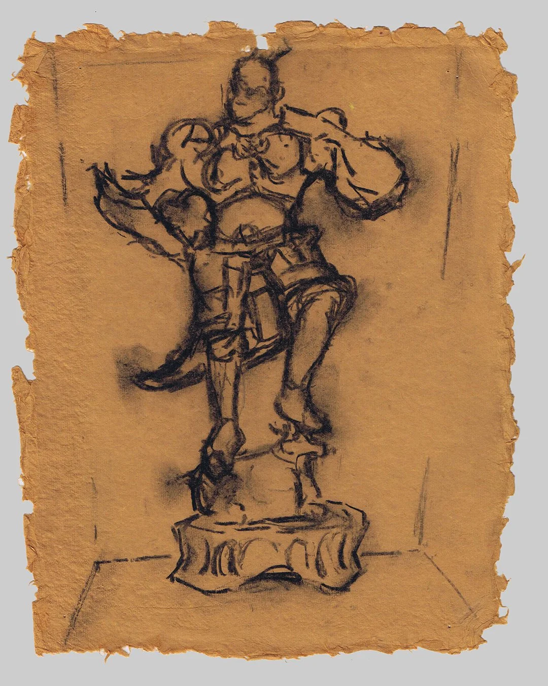 Richard Moss, Chinese Emperor figure in terracotta, 2025, Charcoal and chalk on paper, 8.3 x 11.7 inches