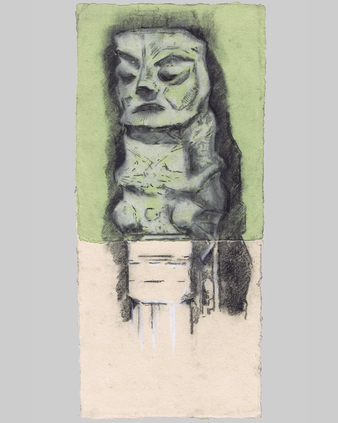 Richard Moss, Pottery tomb pillar, Henan
provice, 20-105 AD, 2025, Charcoal and chalk on paper, 8.3 x 21 inches