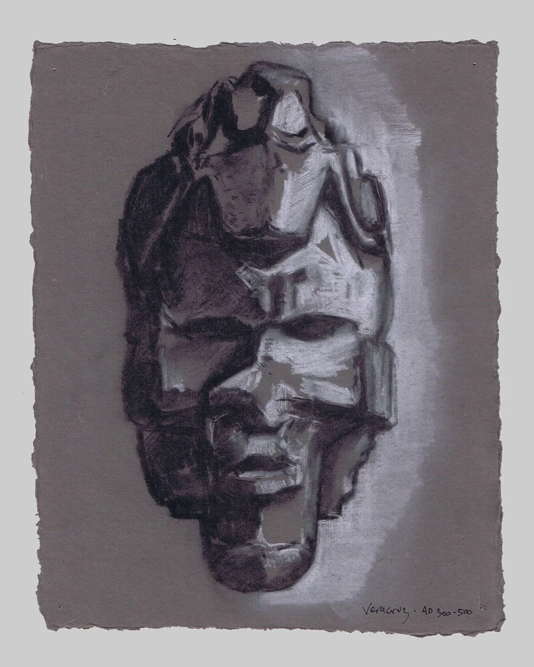 Richard Moss, Head in stone Veracruz
300-500 AD, 2025, Charcoal and chalk on paper, 8.3 x 11.7 inches