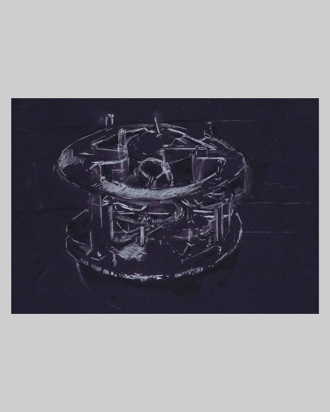 Richard Moss, Clock movements I, 2025, Charcoal and chalk on paper, 16.5 x 11.7 inches
