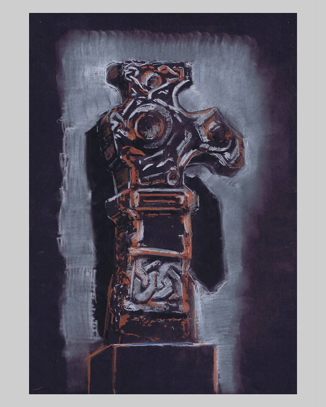 Richard Moss, Roman column, England, 2025, Charcoal and chalk on paper, 16.5 x 11.7 inches