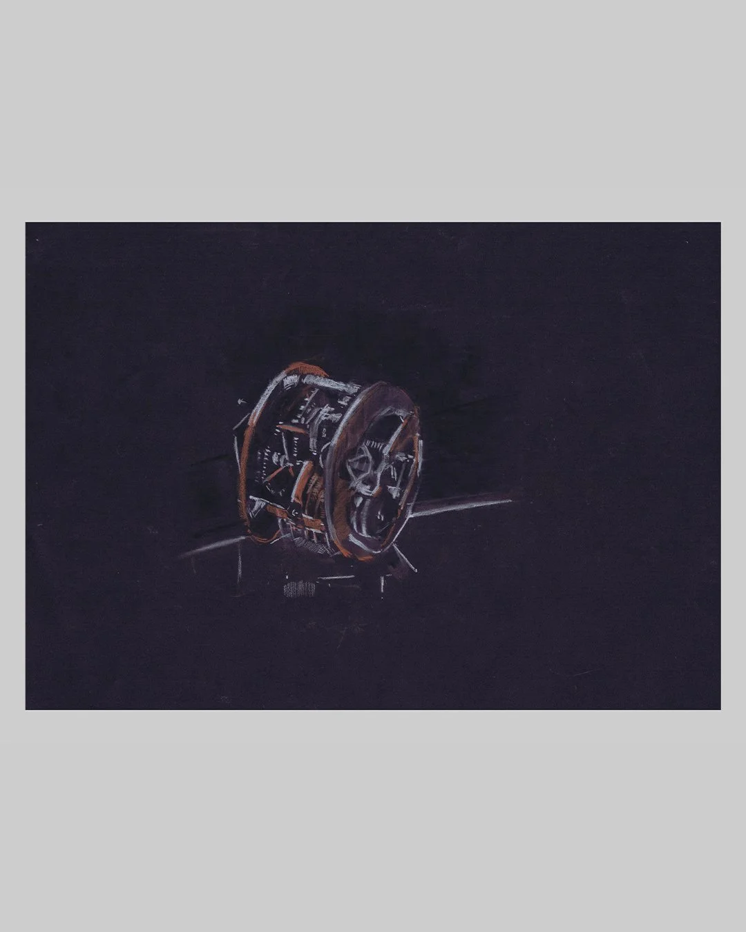 Richard Moss, Clock movements II, 2025, Charcoal and chalk on paper, 16.5 x 11.7 inches