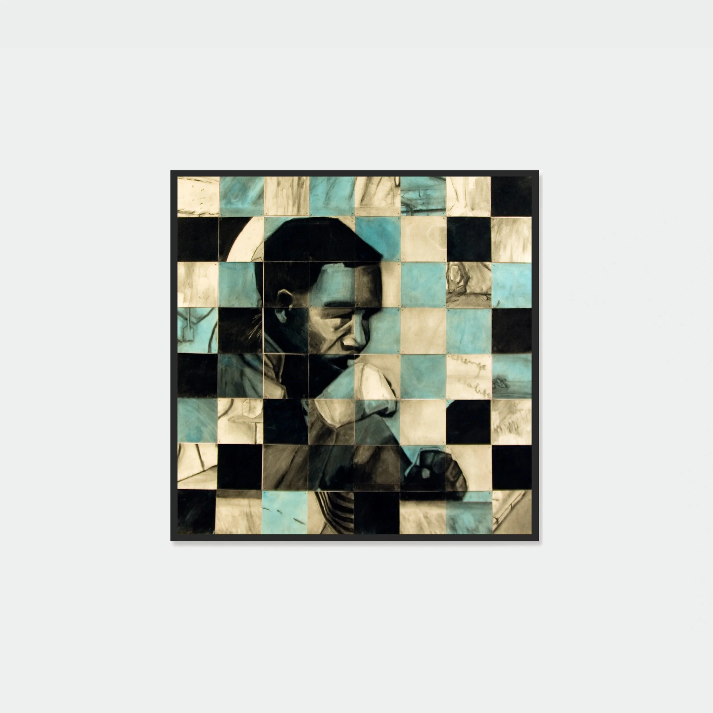 Richard Moss, The Game Played - The Boxer, 2014, Charcoal, acrylic, paper on board, 155 × 155 cm