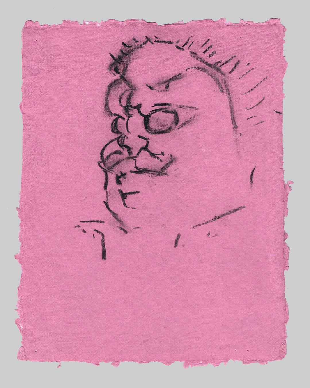Richard Moss, Chinese Emperor head detail, Charcoal on paper, 8.3 x 11.7 inches