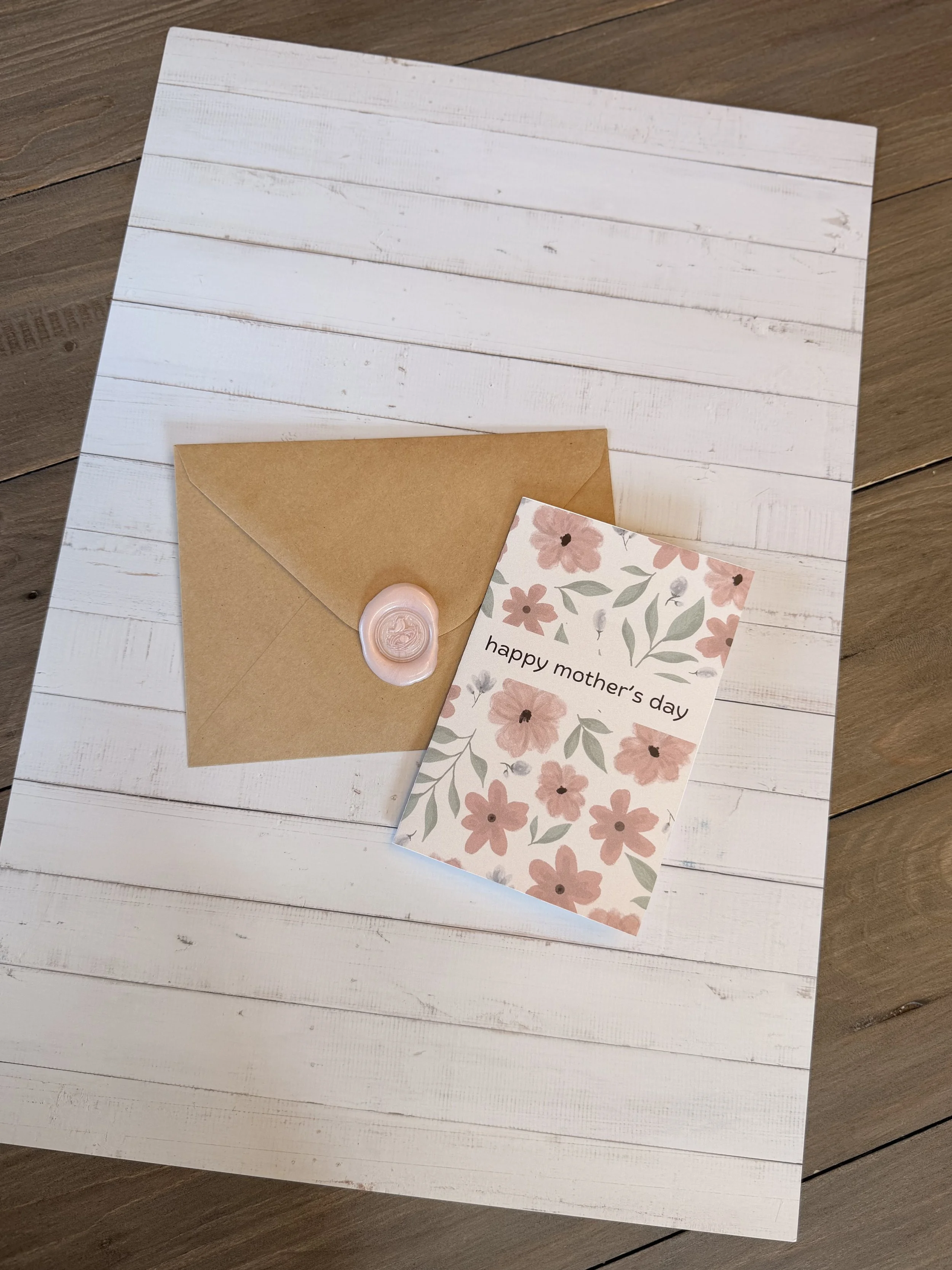 Happy Mother’s Day Floral Card | Soft Neutral Botanical Design with Envelope & Wax Seal
