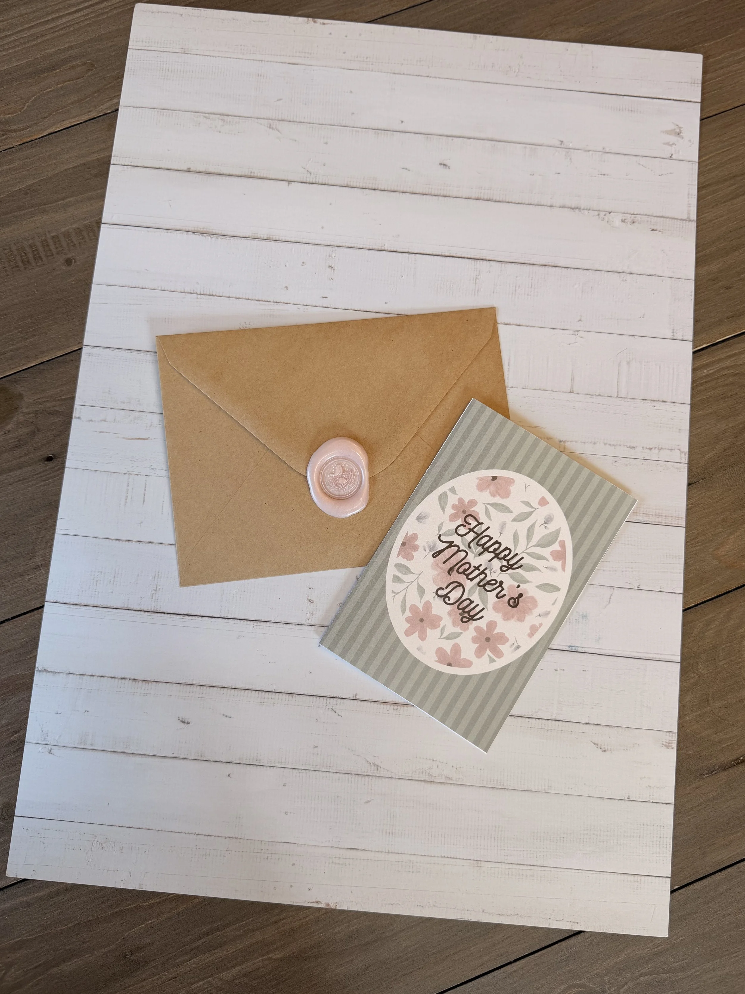 Mother’s Day Card | Soft Sage Stripe & Floral Design | Neutral Spring Card with Envelope