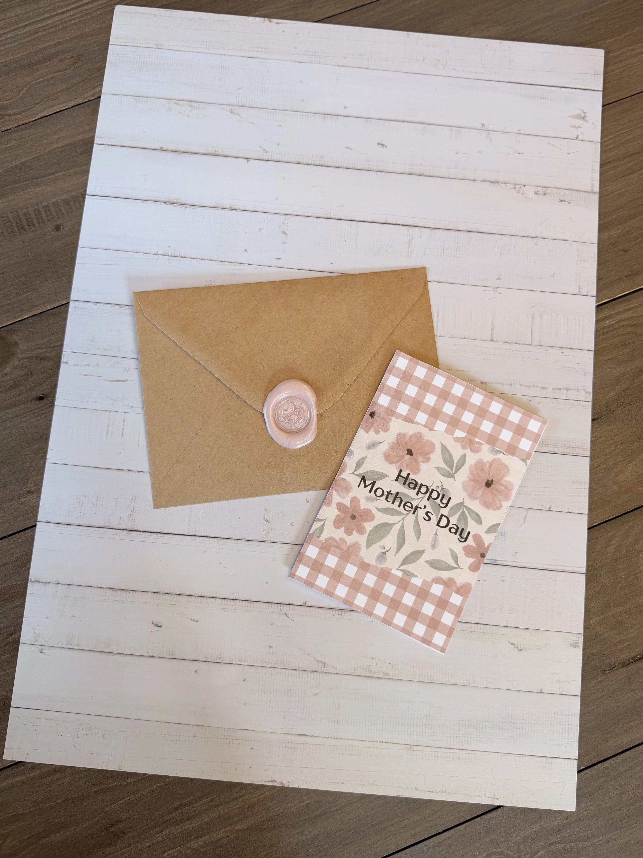 Mother’s Day Card | Blush Gingham Floral Design | Sweet & Classic Spring Card with Envelope