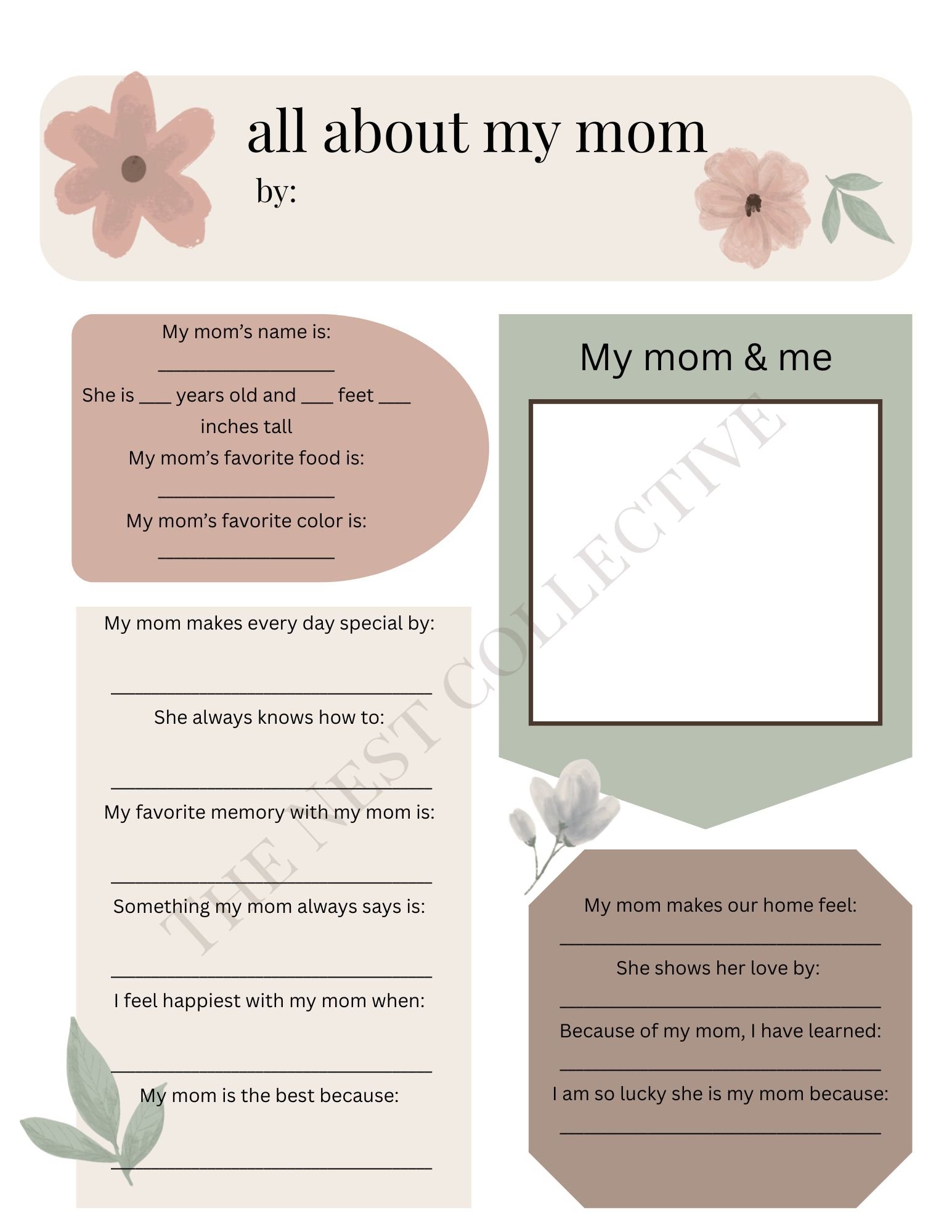 All About My Mom Printable | Mother’s Day Kids Questionnaire | Fill-in-the-Blank Keepsake Gift