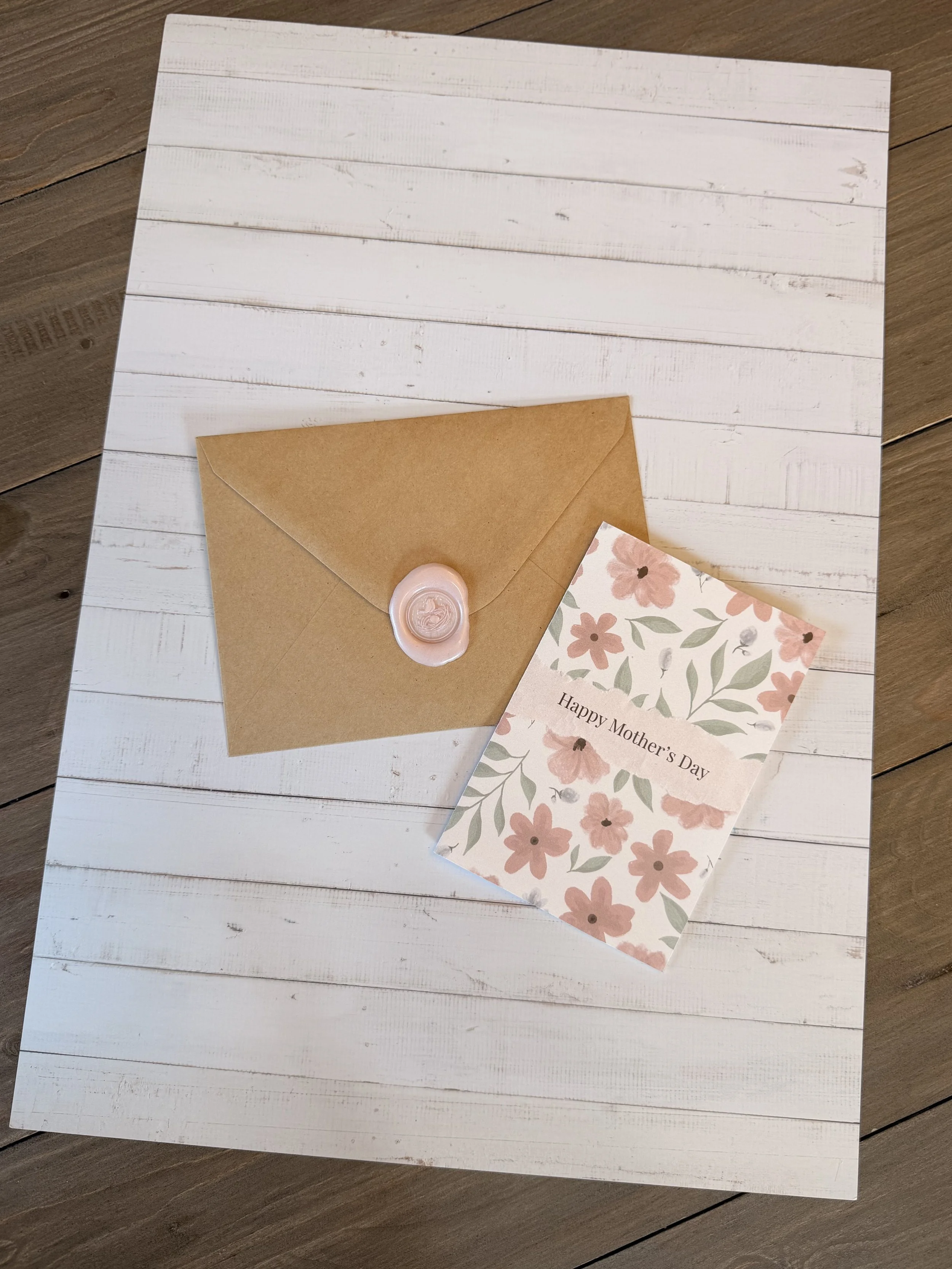 Elegant Mother’s Day Card | Floral Oval Design with Script Lettering | Includes Envelope & Wax Seal