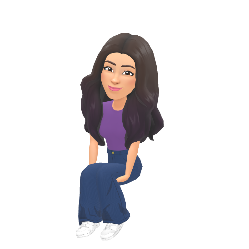 Illustration of woman with long dark hair, wearing a purple shirt, sitting on a bed with a blue blanket.