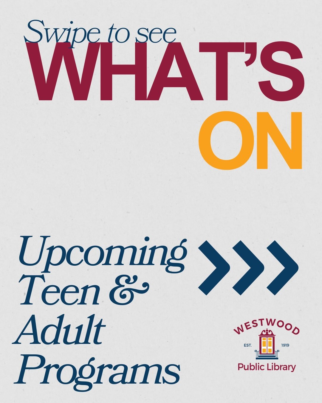 We&rsquo;ve got an exciting lineup of teen &amp; adult programs coming your way next month! ⏩ Swipe through to see what we&rsquo;re offering, including:

- Calligraphy
- Numerology
- Friends Trivia Night
- Live music
- Crafts
- Teen cooking class
- G