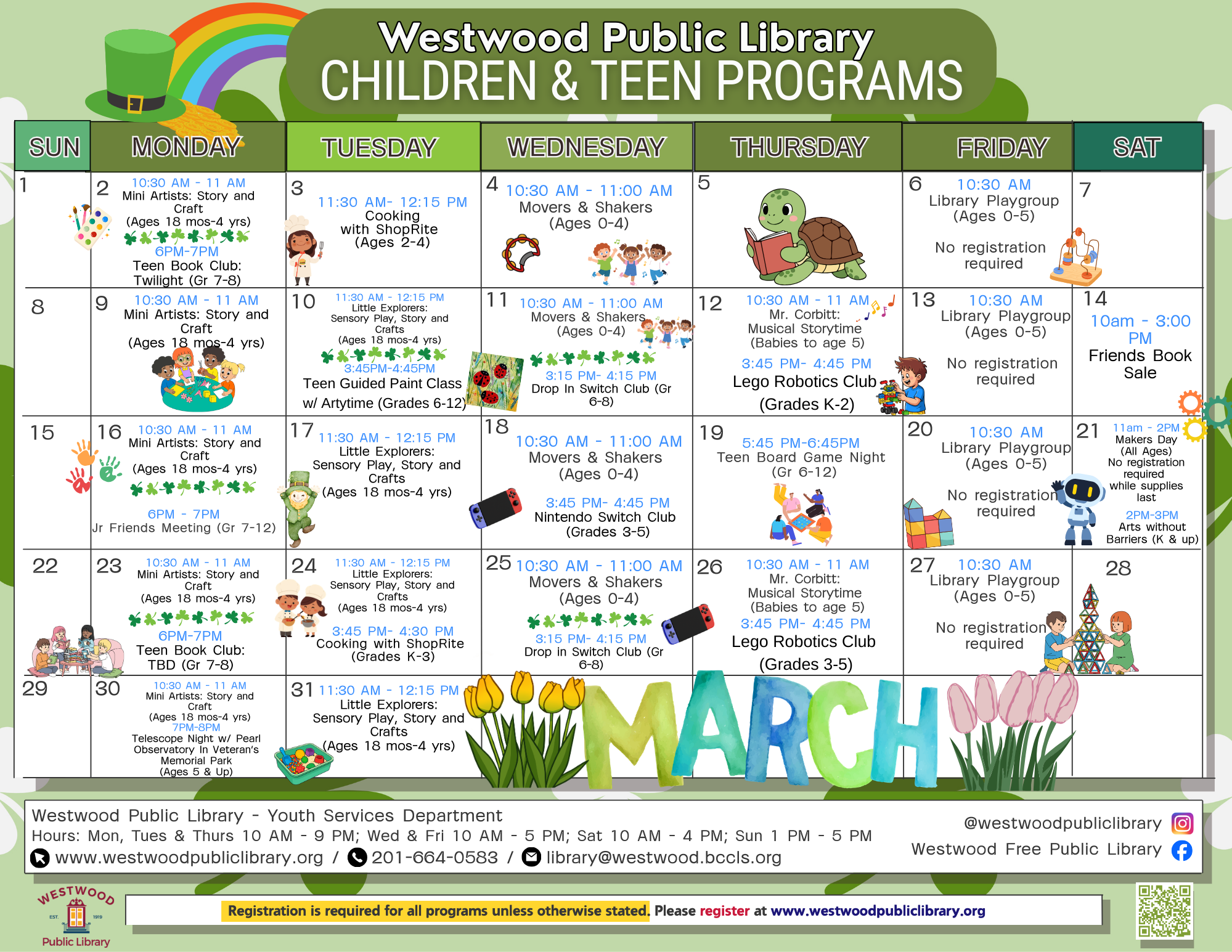 March Childrens and teens program calendar