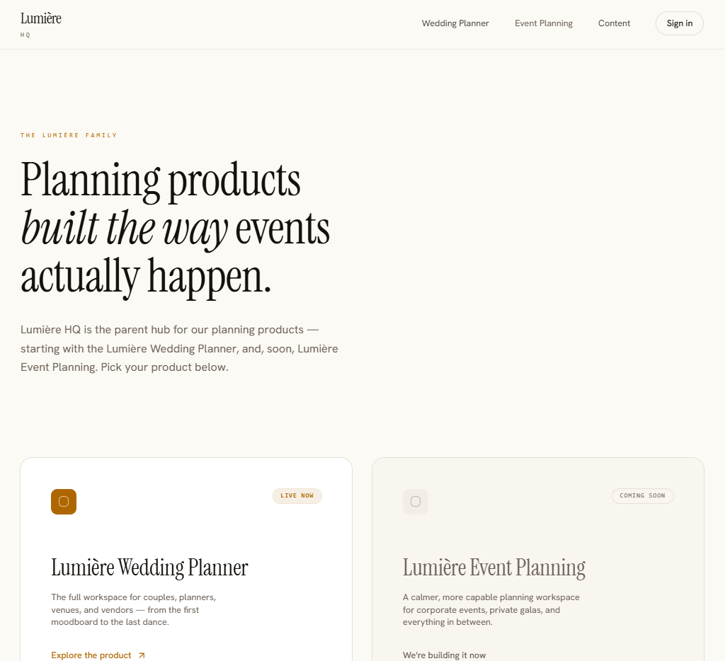 Lumiere HQ website design app dev