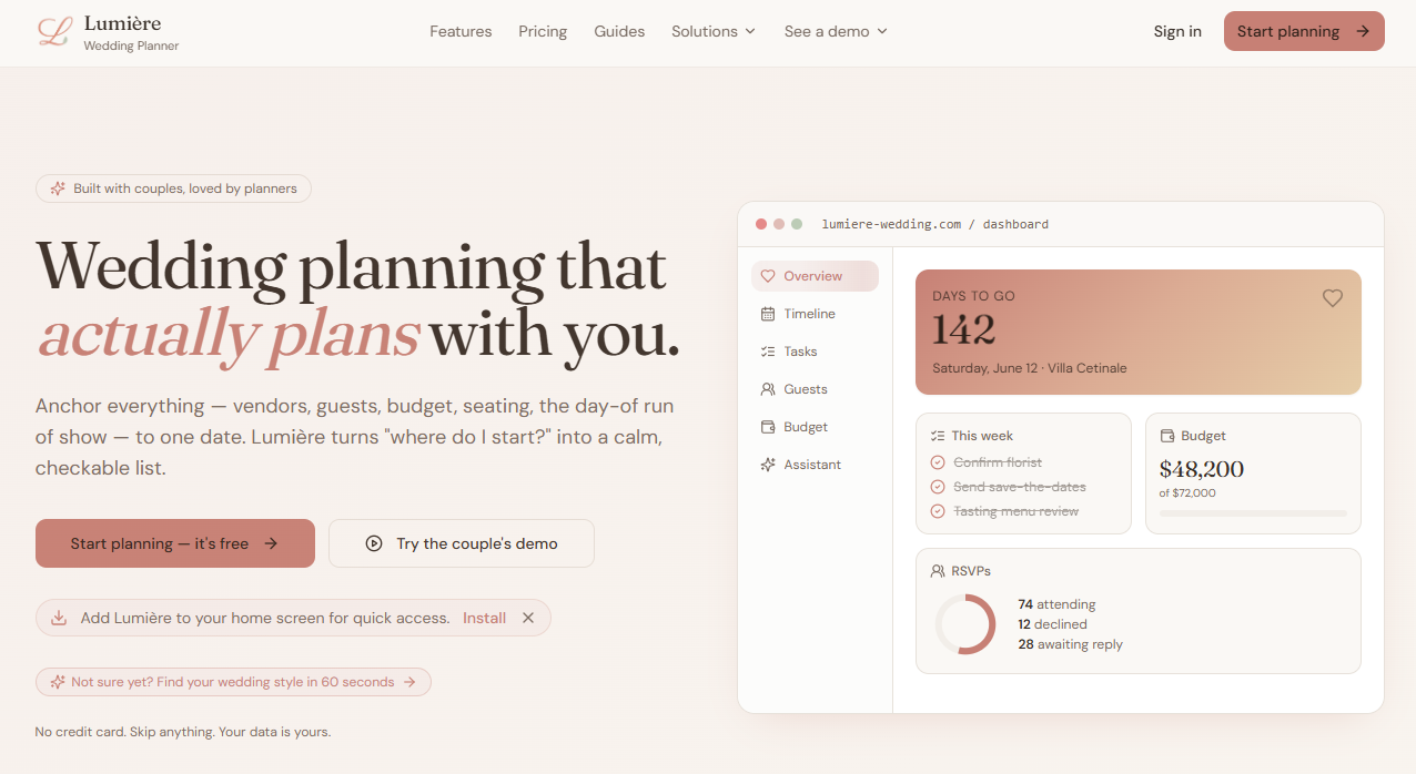 Lumiere Wedding Planner App Dev Website Design