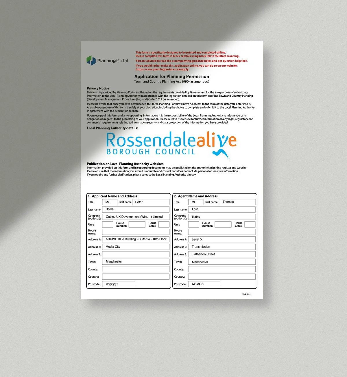 Scout Moor II - Application Form - Rossendale