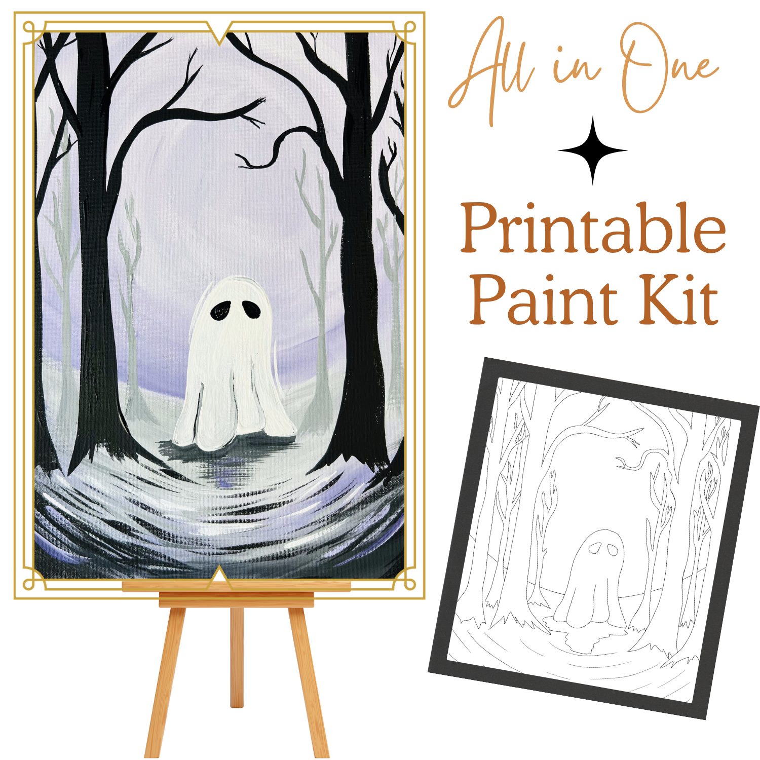 GHOST OF THE FOREST All-In-One Printable Kit | Instant Download| Tracer| Instruction| Supply List | Bonus | Great  Host a Friends' Paint Night