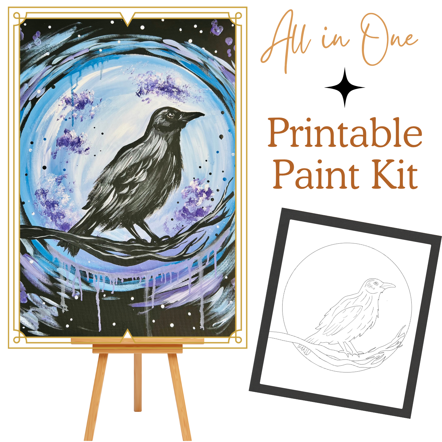 TWILIGHT RAVEN  All-In-One Printable Kit | Instant Download| Tracer| Instruction| Supply List | Bonus | Great  Host a Friends' Paint Night