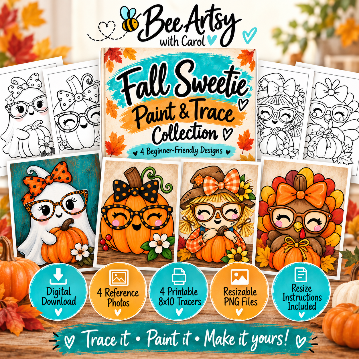 Fall Sweetie Trace & Paint Collection | 4 Printable Fall Designs