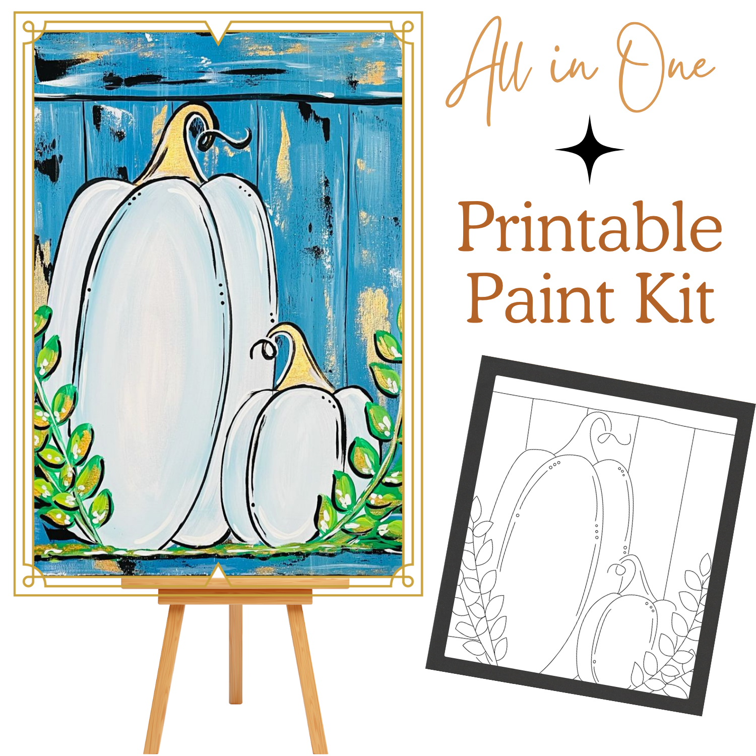 Autumn Blue All-In-One Printable Kit | Instant Download| Tracer| Instruction| Supply List | Bonus | Great  Host a Friends' Paint Night