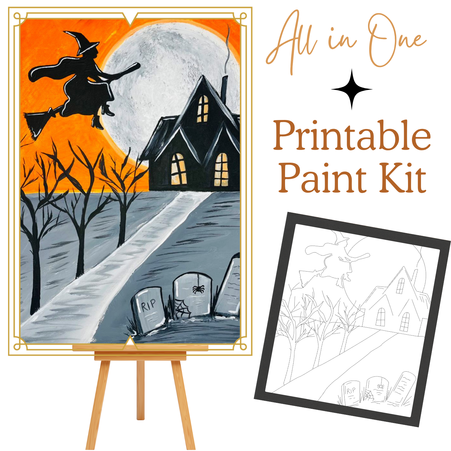 THE WITCH IS IN All-In-One Printable Kit | Instant Download| Tracer| Instruction| Supply List | Bonus | Great  Host a Friends' Paint Night