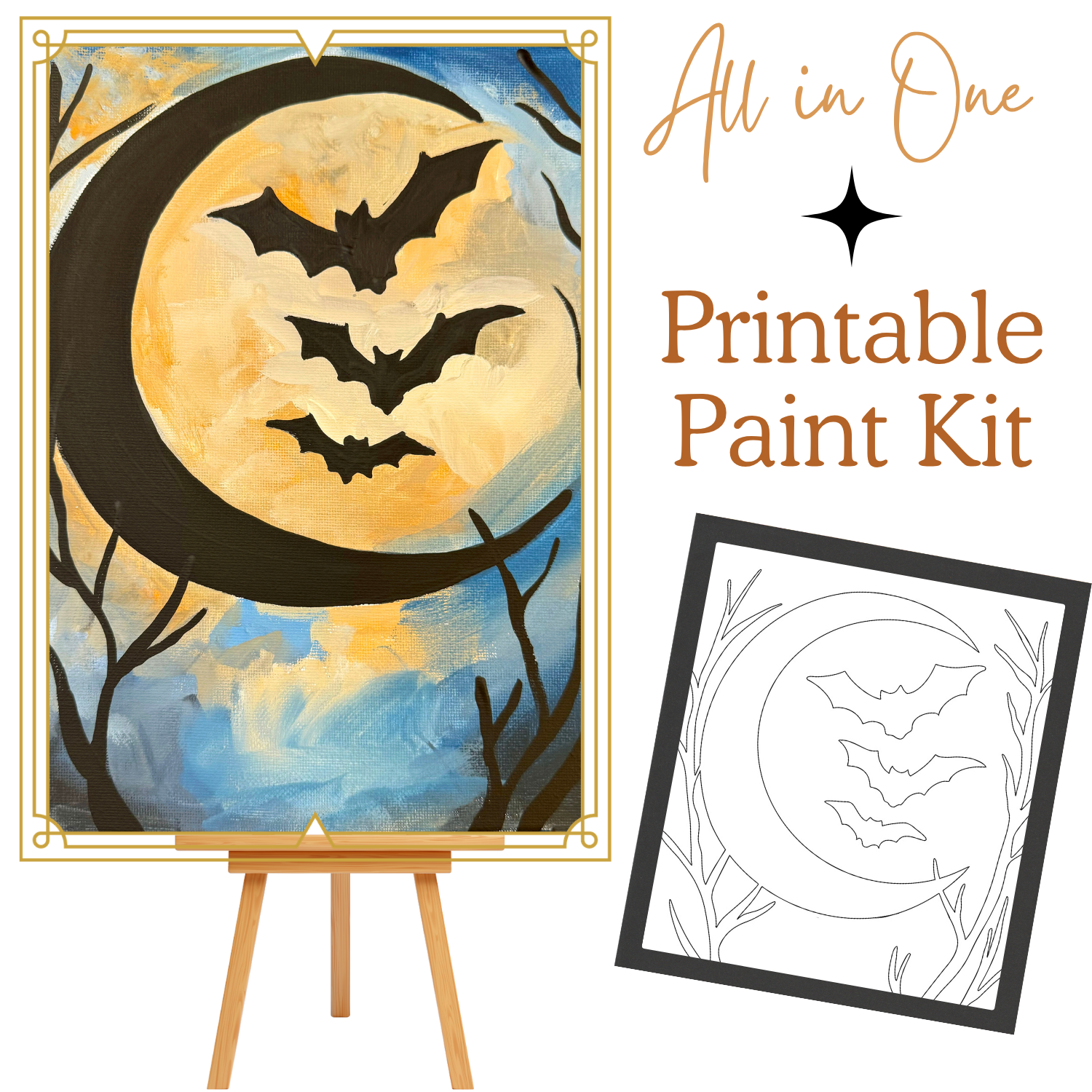 MOONLIT BATS  All-In-One Printable Kit | Instant Download| Tracer| Instruction| Supply List | Bonus | Great  Host a Friends' Paint Night