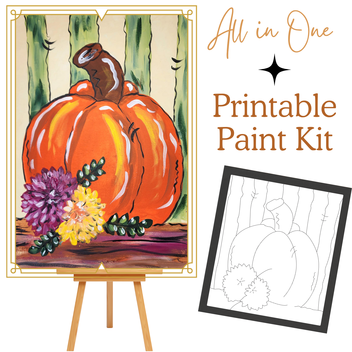 FALL PUMPKIN  All-In-One Printable Kit | Instant Download| Tracer| Instruction| Supply List | Bonus | Great  Host a Friends' Paint Night