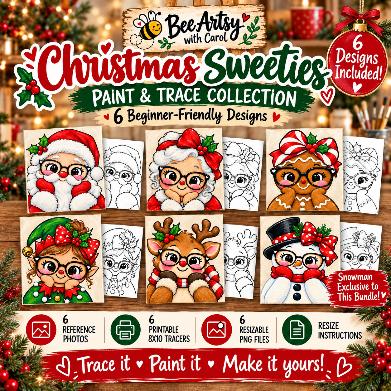 🎄 Christmas Sweeties Collection | 6 Paint & Trace Designs