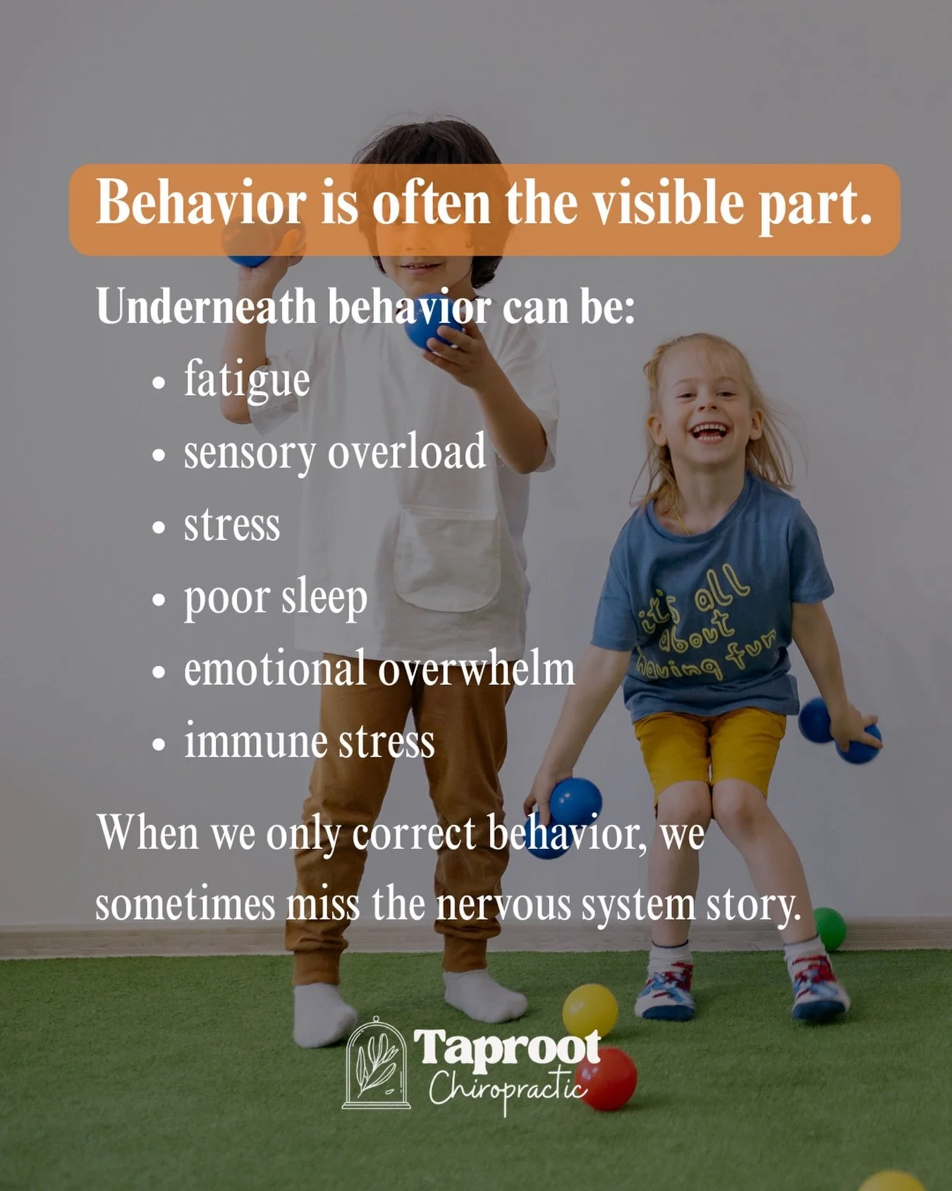Behavior is often just the visible part. 

Underneath what we see on the surface can be fatigue, sensory overload, poor sleep, stress, or emotional overwhelm. When a child&rsquo;s nervous system is under strain, behavior is often the signal, not the 