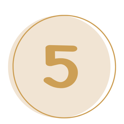 A beige circular icon with a gold border, displaying the number five in the center.