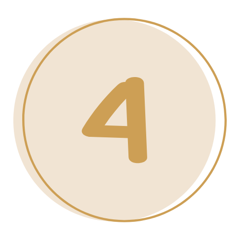 A circular badge with a beige background and a gold border, featuring the number 4 in gold in the center.