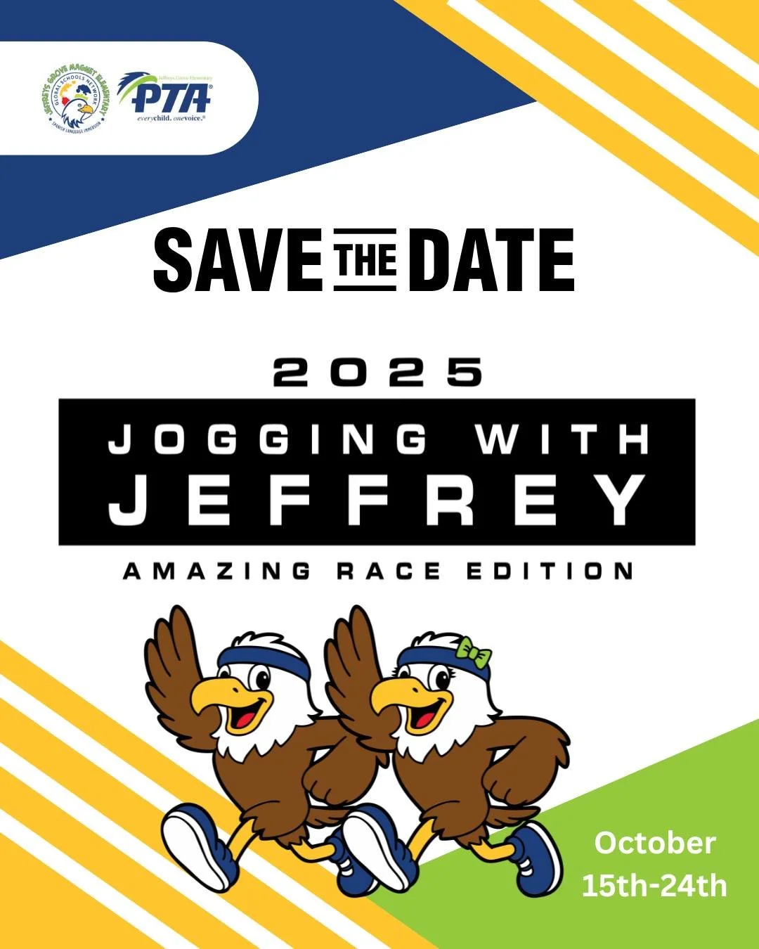 #ICYMI Tomorrow kicks off our Annual Jogging with Jeffrey FUNdraiser!  This is our 3rd year of the event being 100% PTA PARENT led, which means we get to bring home ALL the money for our school (yay!) but we also need volunteers to make it a huge suc