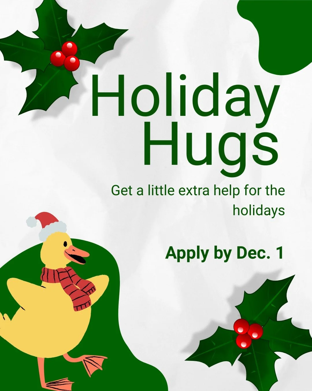 The Holiday Hugs program provides assistance to families who may need extra support during the holidays with a Target or Wal-Mart gift card for each participating Jeffreys Grove student (program is only for JGES students, PreK - 5th grade). Please co