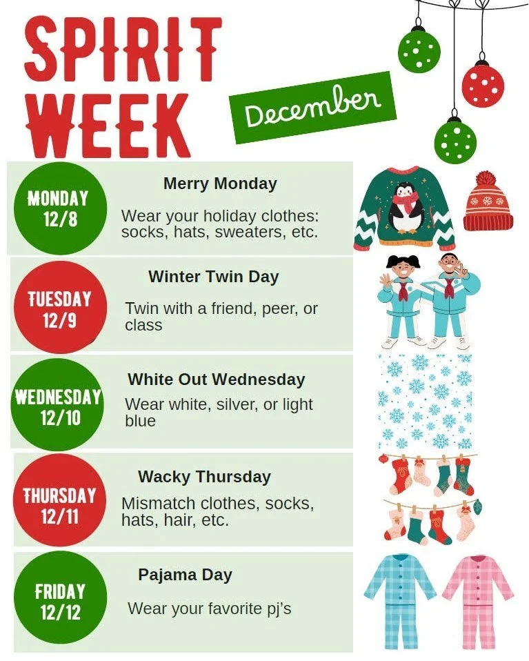 It&rsquo;s the most spirited time of the year! 🎁💚
Holiday Spirit Week kicks off Monday! Make sure to check out the daily themes and start planning those festive fits! We can't wait to see what you come up with to show your JG spirit! #PTALife #holi