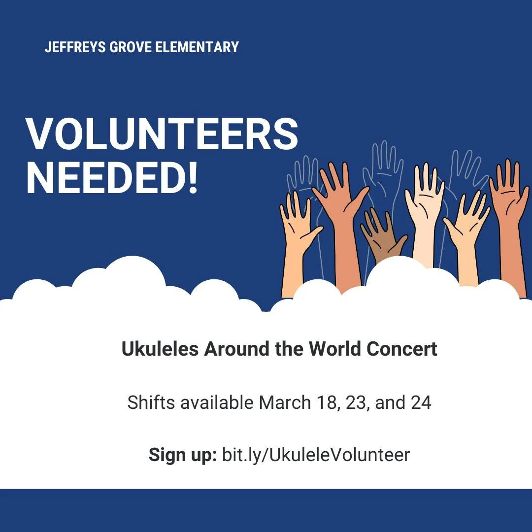 You are invited to our "Ukuleles Around the World" program! Whether your student began playing ukulele at JG in 2nd grade or joined our musical community more recently, we are excited to celebrate their musical journey! 🎶

There are many w