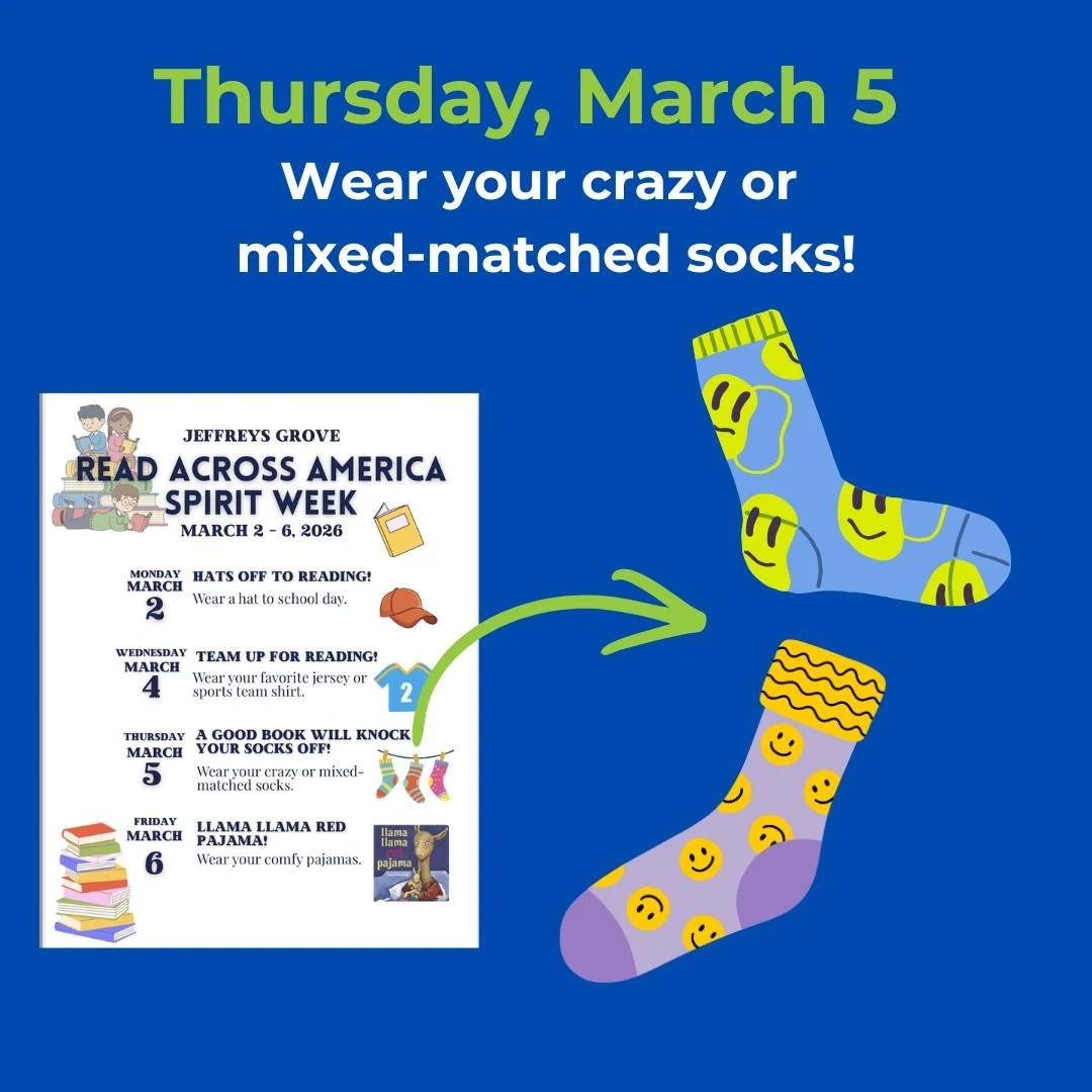 ✨Grab your wackiest, wildest, loudest socks for tomorrow as we continue 
Read Across America Spirit Week!✨ 

#readacrossamerica