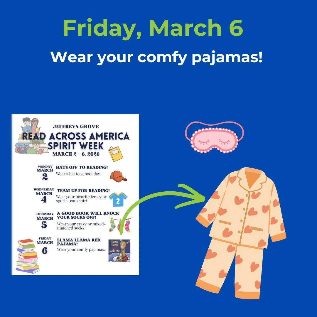 ✨What is better than getting to wear your coziest pj's to school? 
We will close out Read Across America Spirit Week with Pajama Day!✨ 

#readacrossamerica