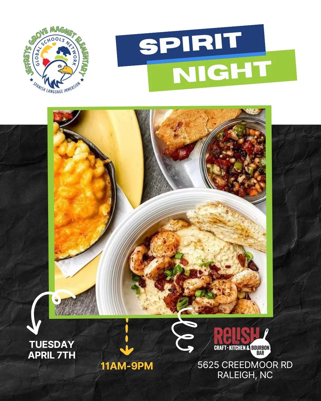Mark your calendars for April 7th! We have a spirit night at Relish coming up and you don't want to miss it! Take the night off from cooking and enjoy some yummy comfort &ldquo;new Southern" style&mdash;Southern classics!