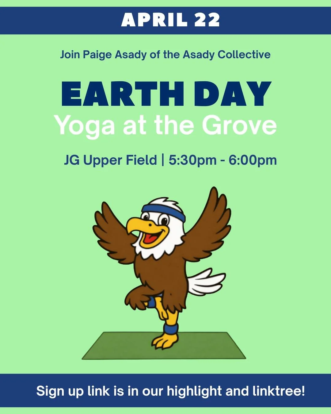🌎✨ Join us for Earth Day Yoga at the Grove! ✨🌎

Celebrate Earth Day on April 22 at 5:30 PM with a fun, relaxing Family Fitness Night led by Paige Asady of Asady Collective. All ages welcome&mdash;no experience needed! All the details can be found i