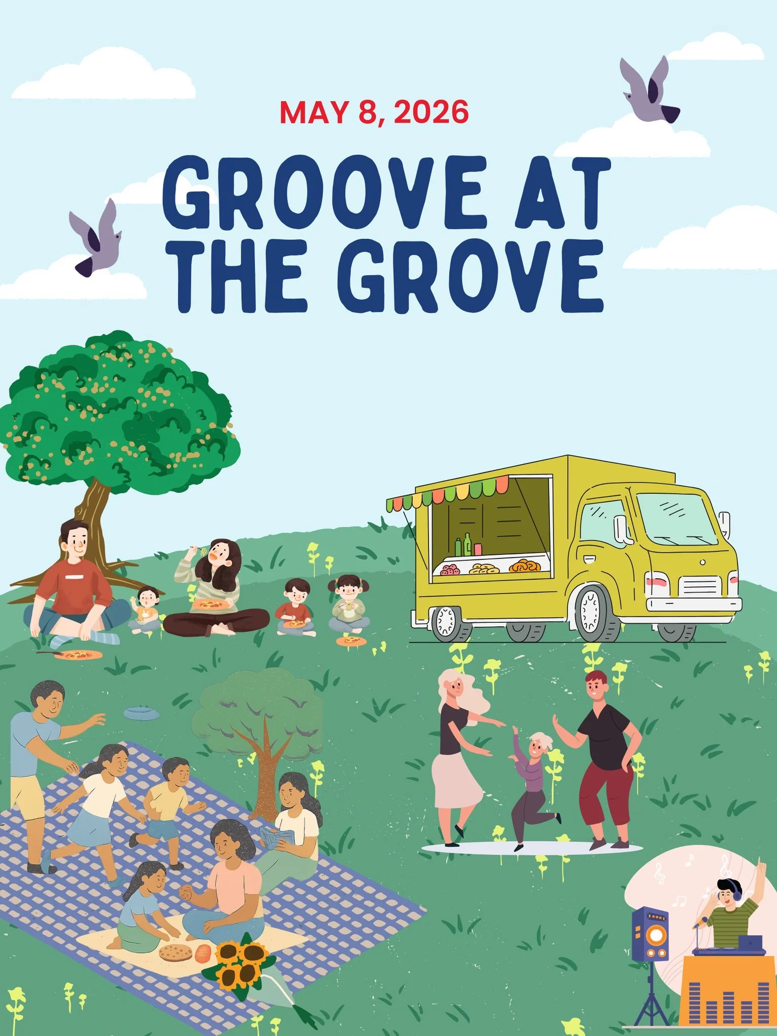 Save the Date and Grab Your Ticket!

Join us on Friday, May 8th (5-7 pm) at Groove at the Grove!

Ven con tu familia a un d&iacute;a de diversi&oacute;n el Viernes de Mayo de 5 a 7 pm!

This is a fun, family event hosted by the PTA. There will be a D