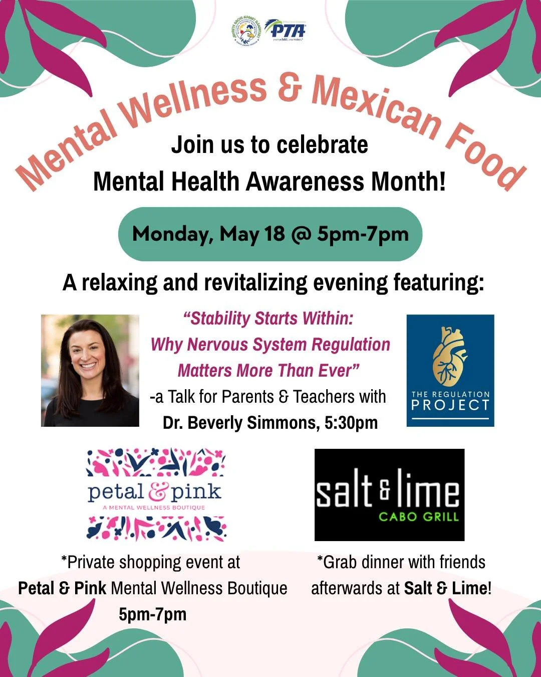 In honor of Mental Health Awareness Month, we invite parents and teachers to a relaxing and revitalizing evening focused on connection, wellness, and community.

📅 Monday, May 18
⏰ 5:00&ndash;7:00 PM

The evening will feature:
🧠 A special talk by D