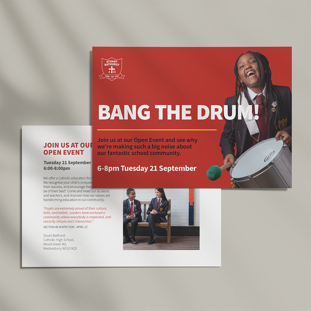 School Logo redesign on postcards by WHAT MUST BE DONE +