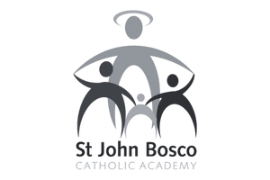 Logo of St. John Bosco Catholic Academy featuring stylized figures and text.