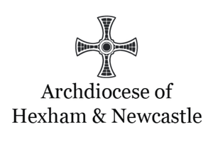 Logo of the Archdiocese of Hexham & Newcastle featuring a black cross with a circular design and the text beneath it.