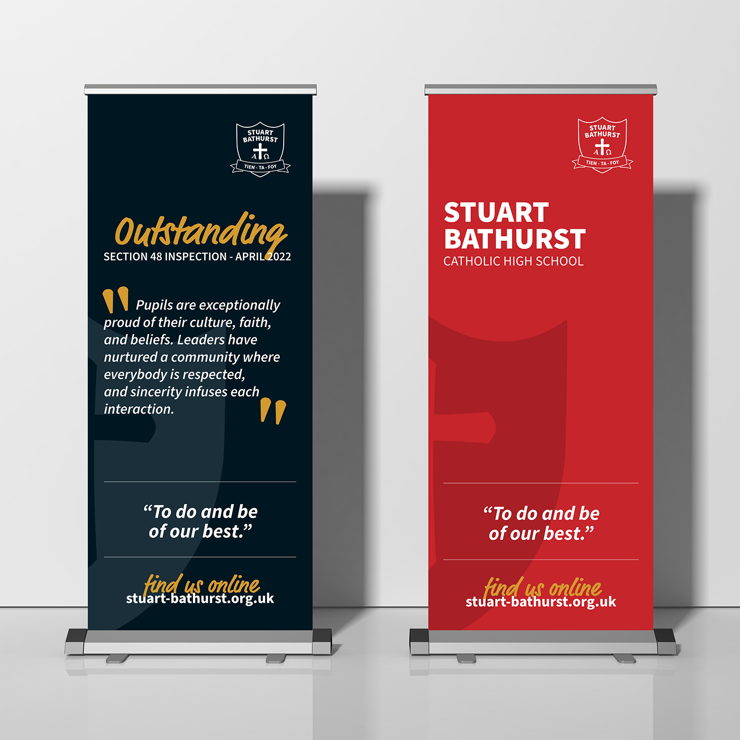 School Logo and roller banners designed by WHAT MUST BE DONE +