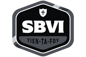 Sixth Form logo for Stuart Bathurst with a dark-colored badge with the text 'SBVI' and 'Tien-Ta-Foy' beneath it.