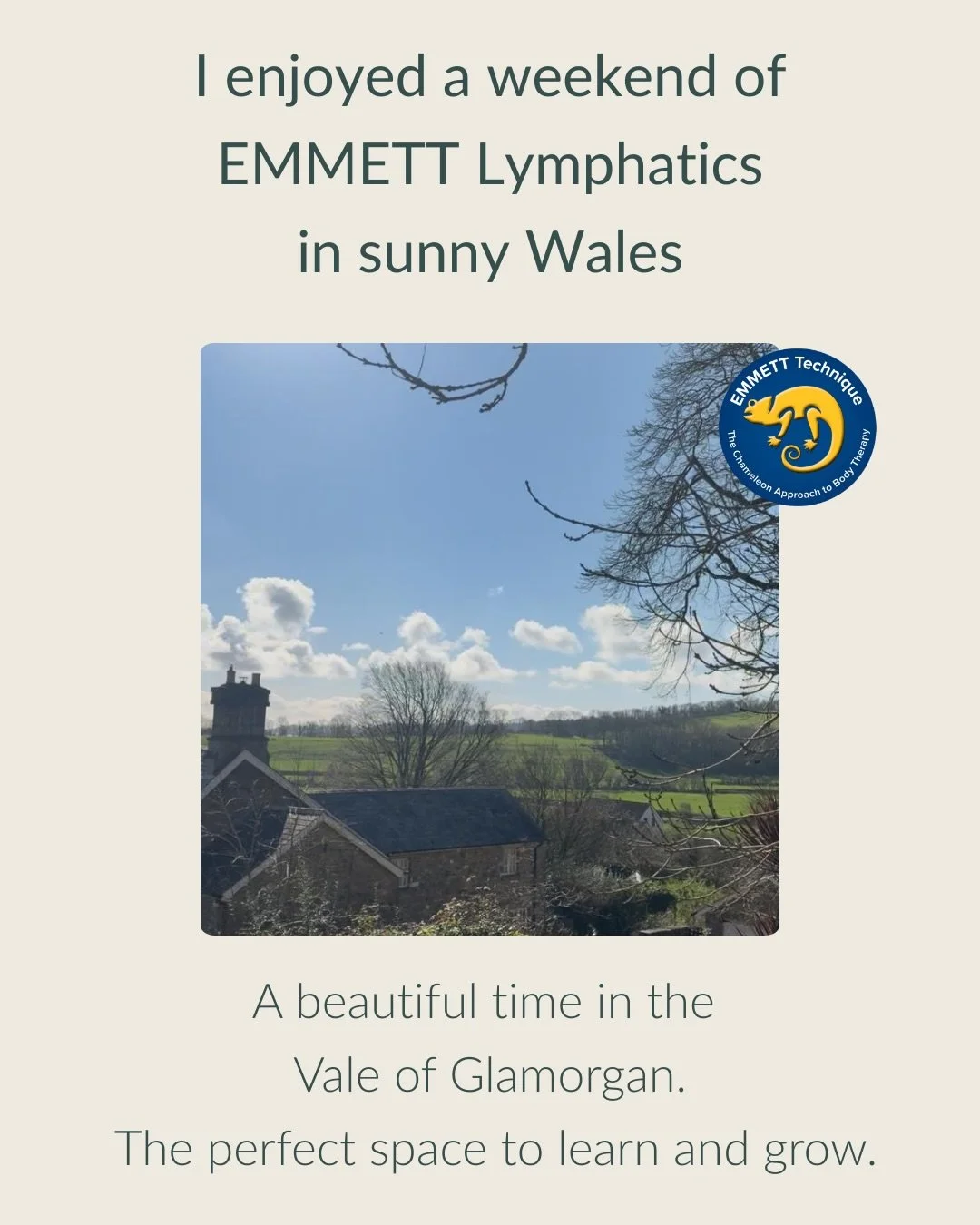 This weekend I travelled to Wales 🏴󠁧󠁢󠁷󠁬󠁳󠁿 for EMMETT Lymphatics training and what a weekend it was.

The setting was just beautiful. Stunning weather, open views and fresh air. The perfect environment for a positive, focused mind ready for lea