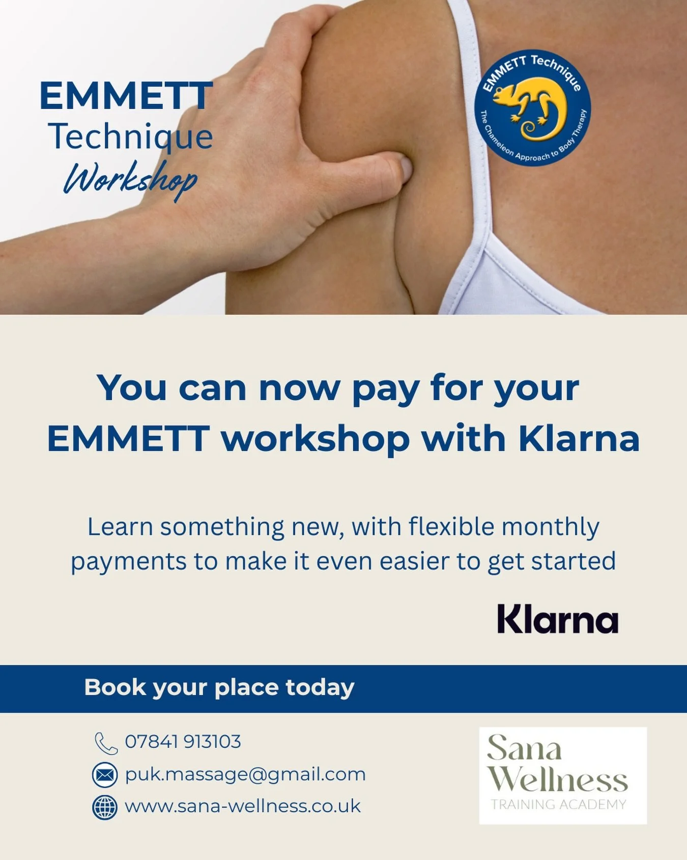 Invest in yourself, your skills, and your wellbeing ✨

Discover the transformative power of the Emmett Technique and take the first step towards feeling better in your body and empowering others to do the same.

Now, with Klarna, you can spread the c